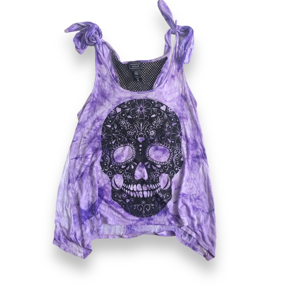 Purple Tie Dye Sugar Skull Glitter and Lace Tank XS Midnight Hour